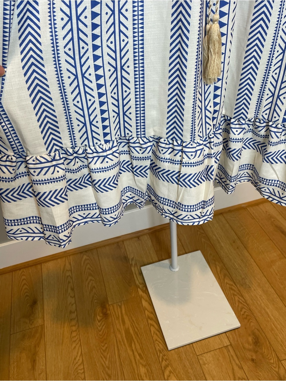 Blue and Cream V-Neck Boho Tassel Poolside Cover-Up/Dress - Picture 6 of 7